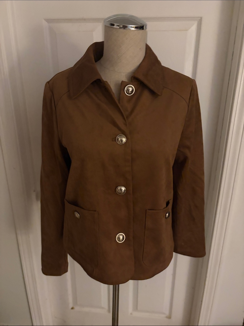 Chico's Brown Suede-Feel Button Front Jacket